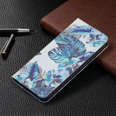 Чохол-книжка Colored Drawing Pattern Invisible для iPhone 13 Pro Max - Blue Leaves
