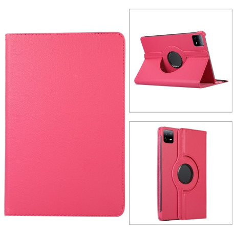 Чехол-книжка 360 Degree Rotation Litchi для Xiaomi Pad 7 Pro / Pad 7 - пурпурно-красный