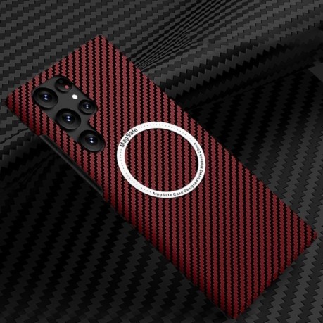Противоударный чехол Carbon Fiber Texture (MagSafe) для Samsung Galaxy S25 Ultra 5G - красный