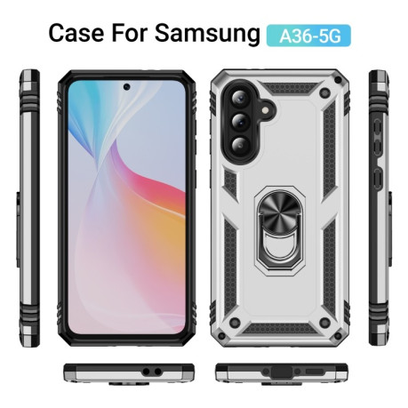 Противоударный чехол HMC 360 Degree Rotating Holder на Samsung Galaxy A36 5G - серебристый