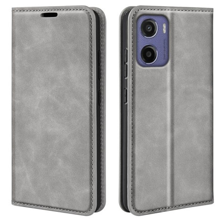 Чехол-книжка Retro Skin Feel Business Magnetic на Motorola Moto E15 - серый