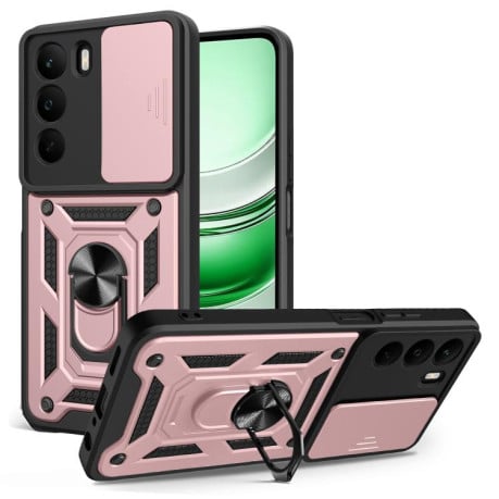 Чехол со шторкой на камеры Sliding Camshield и кармашком для карт на Realme C71 4G - розовое золото