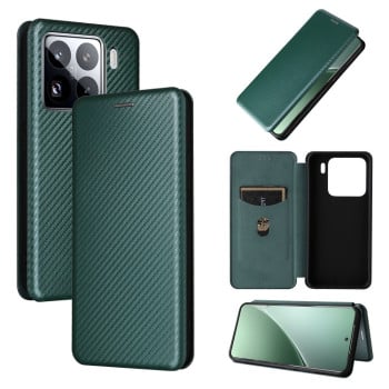 Чехол-книжка Carbon Fiber Texture на Xiaomi 15 - зеленый
