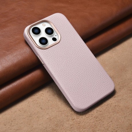 Кожаный чехол iCarer Litchi Premium для iPhone 14 Pro - розовый