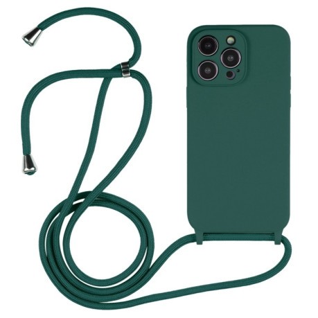 Чехол Crossbody Lanyard Liquid Silicone Caseна iPhone 15 Pro - зеленый