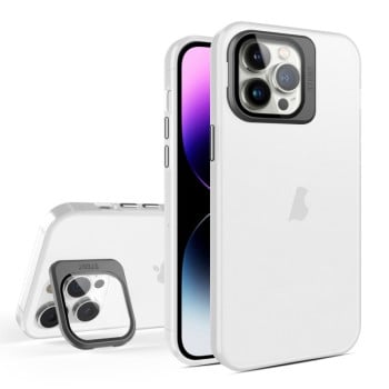 Противоударный чехол Skin Feel Lens Holder Translucent для iPhone 15 Pro Max - белый