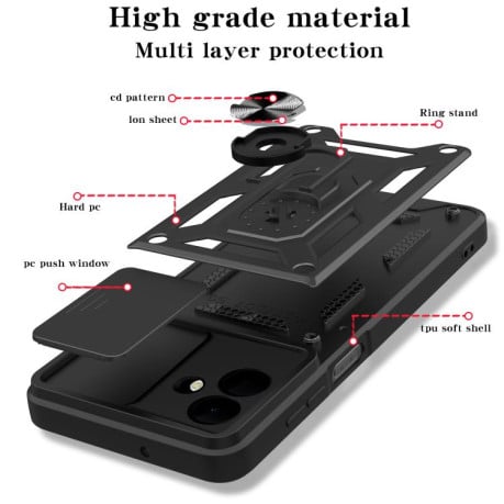 Чохол із шторкою на камери Sliding Camshield та кишенькою для карток на Samsung Galaxy A07 4G - сріблястий