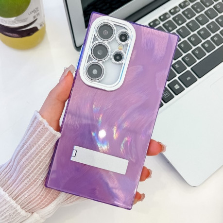Протиударний чохол Plating Glitter Texture TPU with Lens Film для Samsung Galaxy S25 Ultra 5G - Purple Feather Yarn