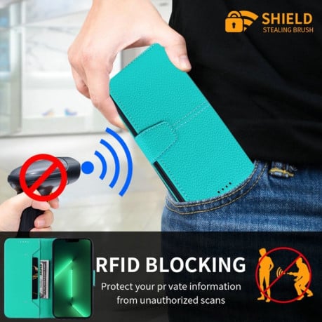 Чохол-книжка Litchi RFID для iPhone 14 Pro Max - блакитний
