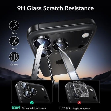 Защитное стекло на камеру ESR Armorite Camera на iPhone 14 Pro / Pro Max / 15 Pro / Pro Max / 16 Pro / Pro Max / 17 Pro / Pro Max - Black