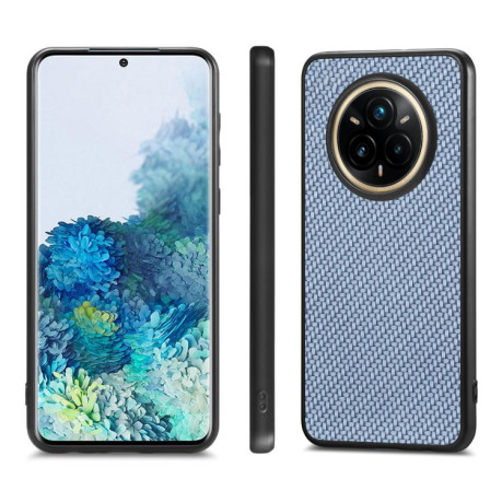 Противоударный чехол Carbon Fiber Texture Leather для Realme 14 Pro+ - синий