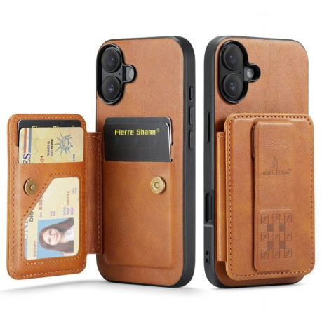 Чехол Fierre Shann Oil Wax Cow Leather Card Holder на iPhone 16 - коричневый