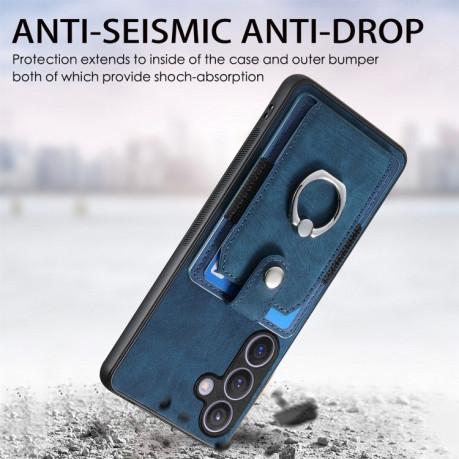Чохол Retro Skin-feel Ring Multi-card Wallet для Samsung Galaxy S24 Ultra 5G - синій