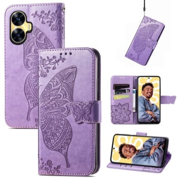 Чехол-книжка Butterfly Love Flower Embossed для Realme C55 - светло-фиолетовый