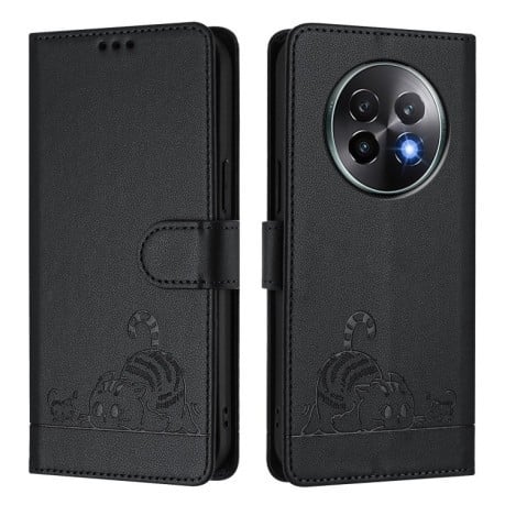Чохол-книжка Cat Embossing Patternна на Realme 13+ 5G/13 Pro 5G/13 Pro+ - чорний