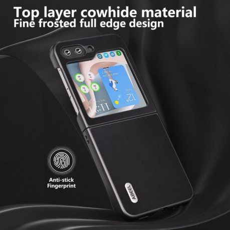 Противоударный чехол ABEEL Genuine Leather Xiaoya Series для Samsung Galaxy Flip 5 - черный