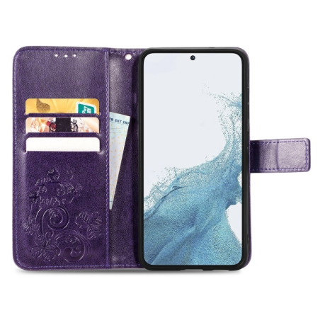 Чохол-книжка Four-leaf Clasp Embossed на Samsung Galaxy S23 5G - фіолетовий