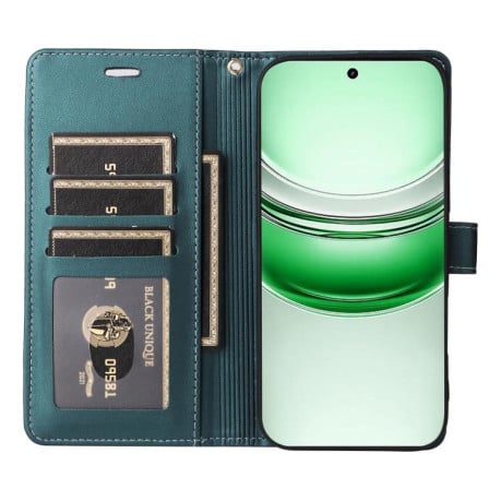 Чехол-книжка Six Card Slots Buckle Leather with Lanyard на Realme C75 - зеленый