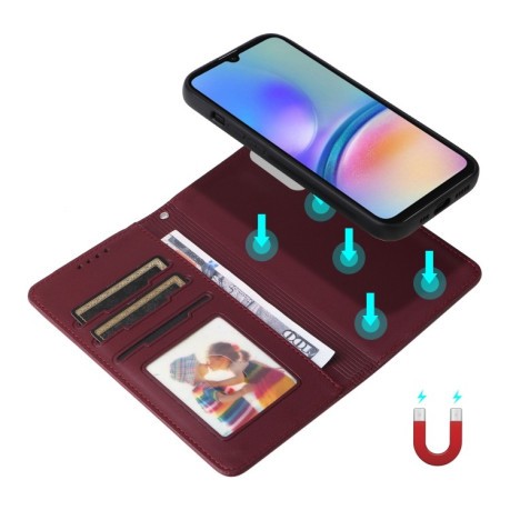 Чехол-книжка BETOPNICE BN-005 2 in 1 Detachable Imitate Genuine Leather для Samsung Galaxy A05s - винно-красный