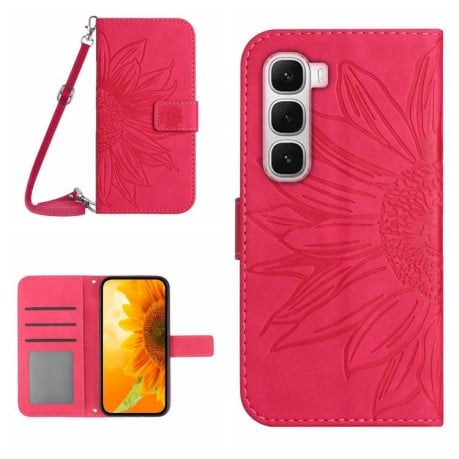 Чехол-книжка Skin Feel с рисунком подсолнуха на Infinix Hot 60 Pro+ 4G - пурпурно-красный