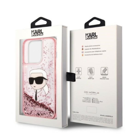 Оригінальний чохол Karl Lagerfeld Glitter Karl's Head для iPhone 14 Pro Max - pink
