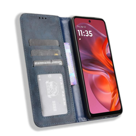 Чехол-книжка Magnetic Buckle Retro Crazy Horse Texture на Motorola Moto G05 / E15 4G - синий