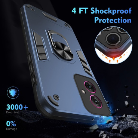 Ударозащитный чехол Shockproof Metal Ring Holder для Motorola Moto G55 - синий