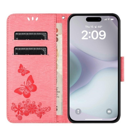 Чохол-книжка Embossed Butterfly для iPhone 16 Plus - рожевий
