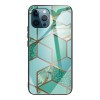 Противоударный стеклянный чехол Marble Pattern для iPhone 13 Pro - Rhombus Green