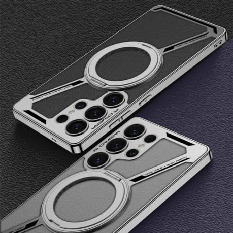 Протиударний чохол GKK Electroplating Leather Shape Disassemble MagSafe Not Included Pen для Samsung Galaxy S25 Ultra 5G - Mountain Gray