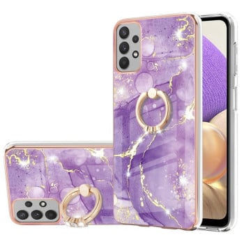 Противоударный чехол Electroplating Marble with Ring Holder для Samsung Galaxy A23 5G / 4G - темно-фиолетовый