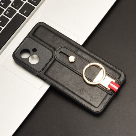 Противоударный чехол Wristband Leather Back для Motorola Moto G55 5G - черный