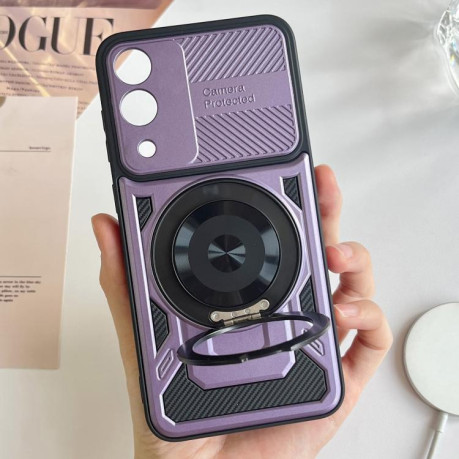 Противоударный чехол Armor Rotating Holder MagSafe на Samsung Galaxy S25 Edge 5G - фиолетовый