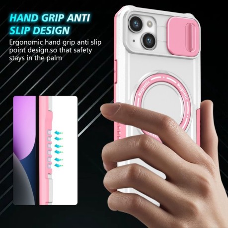 Противоударный чехол Sliding Camshield Magsafe Holder для iPhone 15 - розовый