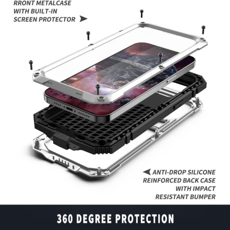 Противоударный металлический чехол R-JUST Dustproof на iPhone 13 Pro Max - серебристый