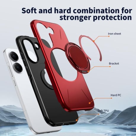 Чехол Metal Rotation Holder MagSafe TPU Hybrid PC с металлическим поворотным держателем и MagSafe на Xiaomi Redmi Turbo 5 5G / Poco X8 Pro 5G — красный