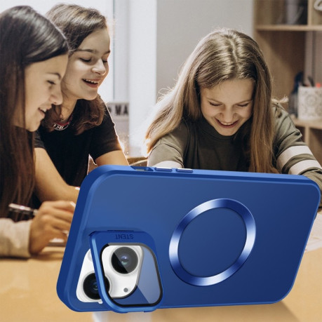 Противоударный чехол Skin Feel Magnifier MagSafe Lens для iPhone 15 - голубой