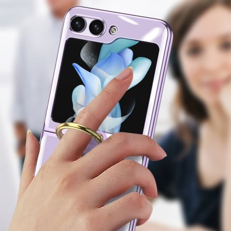 Противоударный чехол GKK Electroplating with Ring для Samsung Galaxy Flip 5 - фиолетовый