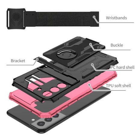 Противоударный чехол Armor Wristband для Samsung Galaxy S21 FE - розовый
