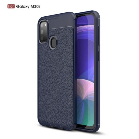 Ударозащитный чехол Litchi Texture на Samsung Galaxy M21/M30s - темно-синий