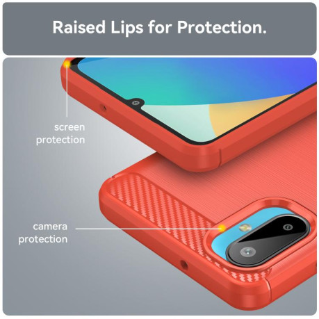 Противоударный чехол Brushed Texture Carbon Fiber на Samsung Galaxy M06 5G - красный