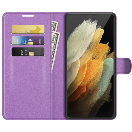 Чехол-книжка Litchi Texture на Samsung Galaxy S22 Ultra 5G - фиолетовый