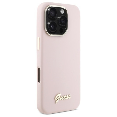 Оригінальний чохол Guess Silicone Script Metal Logo для iPhone 16 Pro Max - Pink