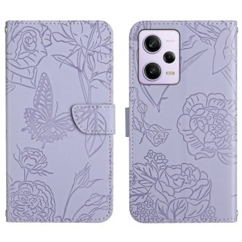 Чехол-книжка Skin Feel Butterfly Embossed для Xiaomi Redmi Note 12 Pro 5G/Poco X5 Pro - фиолетовый