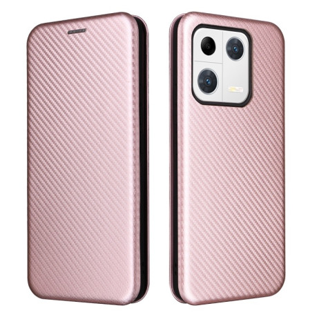 Чехол-книжка Carbon Fiber Texture на Xiaomi 13 Pro - розовое-золото
