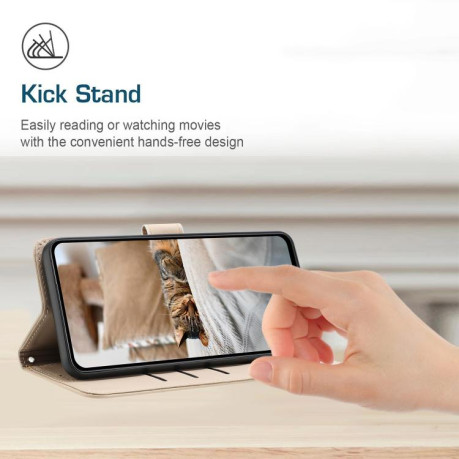 Чехол-книжка Embossed Kitten Phone Leather для Motorola Edge 60 Fusion - бежевый