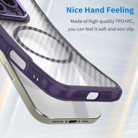 Ударозахисний чохол Carbon Fiber Texture MagSafe Translucent на iPhone 16e - фіолетовий