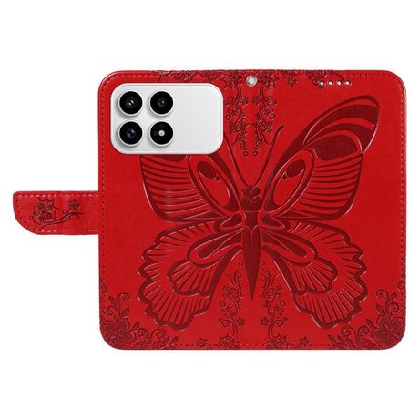 Чехол-книжка Swallowtail Butterfly Embossed Leather для Xiaomi Redmi K90/Poco F8 Pro — красный