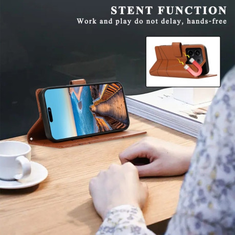 Чехол-книжка протиударний PU Genuine Leather Texture Embossed Line для Xiaomi Redmi Note 13 Pro 5G/Poco X6 5G - коричневый