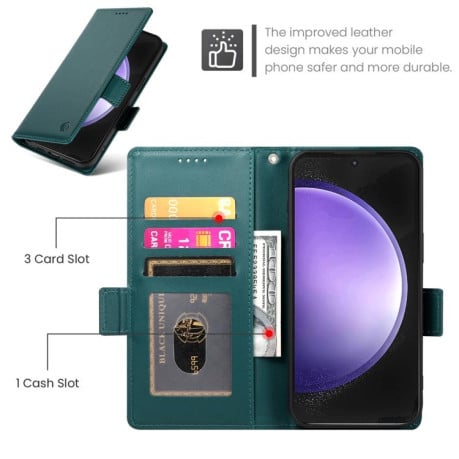 Чохол-книжка Side Buckle з магнітною застібкою та матовою шкірою на Samsung Galaxy S25 FE 5G - зелений